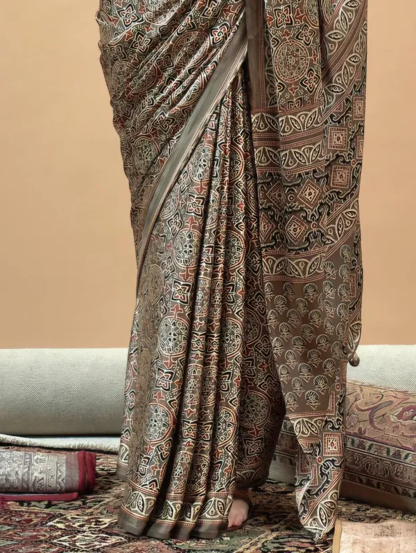 Green_Traditional_Ajrakh_Print_Semi_Modal_Silk_Saree_740006